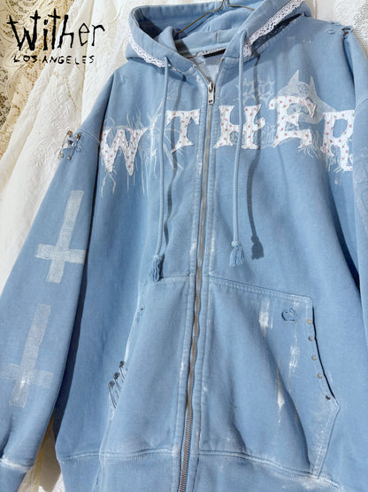 [Wither] Lace Bandage Zip Up