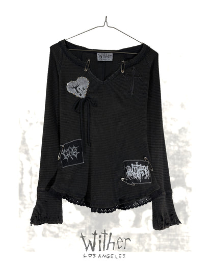 [Wither] Lace Bandage Waffle Knit